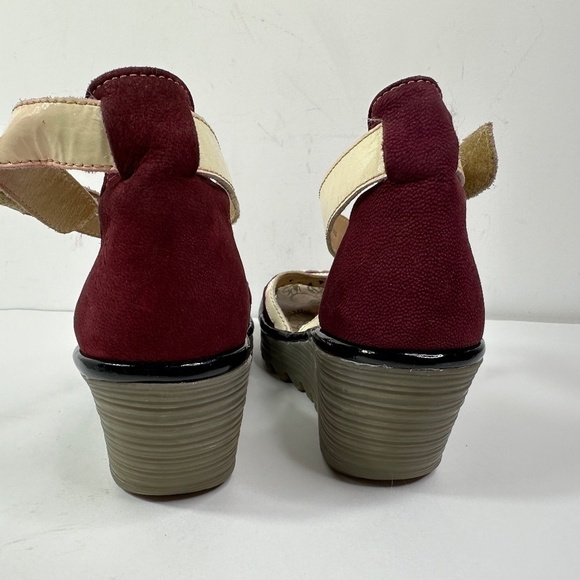 Fly London Ydel Platform Wedge Sandals Women's 39 Burgundy Ankle Strap Heels - Picture 10 of 13